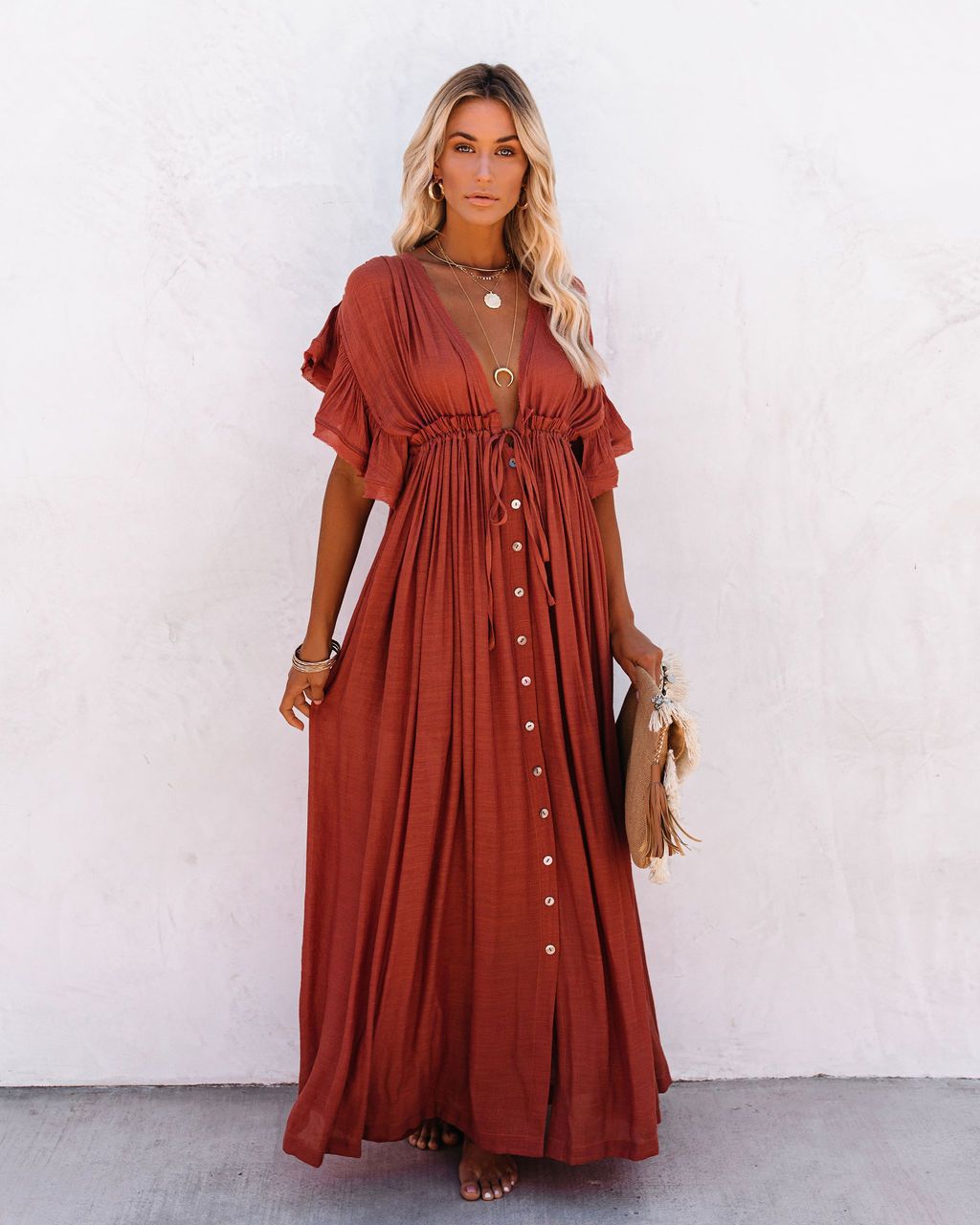 Audra - V-Neck Boho Kimono Beach Dress