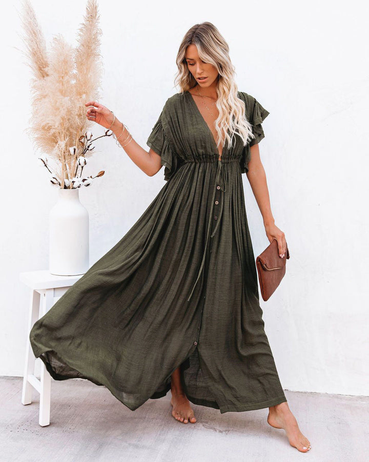 Audra - V-Neck Boho Kimono Beach Dress