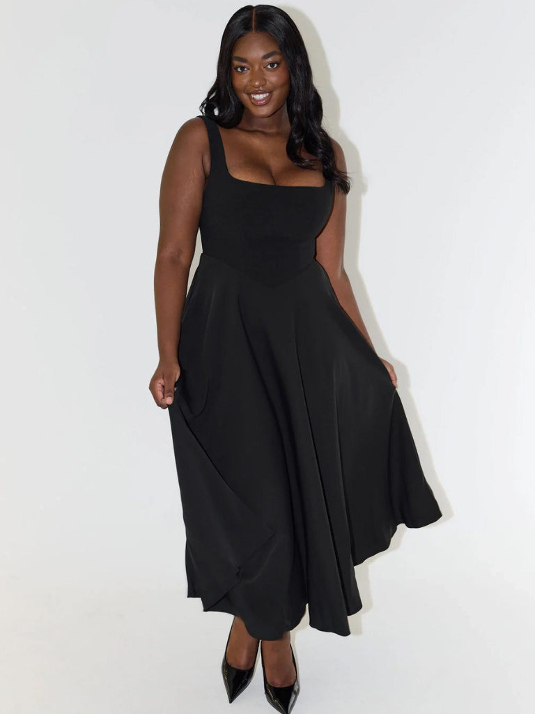 Trinity - Élégante Robe Midi A-Line Sans Manches