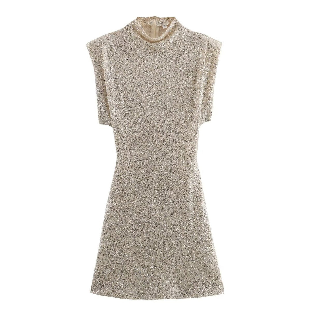 Halle - Mini Robe Étroite à Paillettes avec Col O