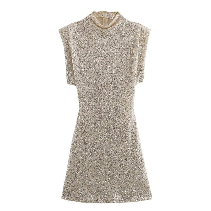 Halle - Mini Robe Étroite à Paillettes avec Col O