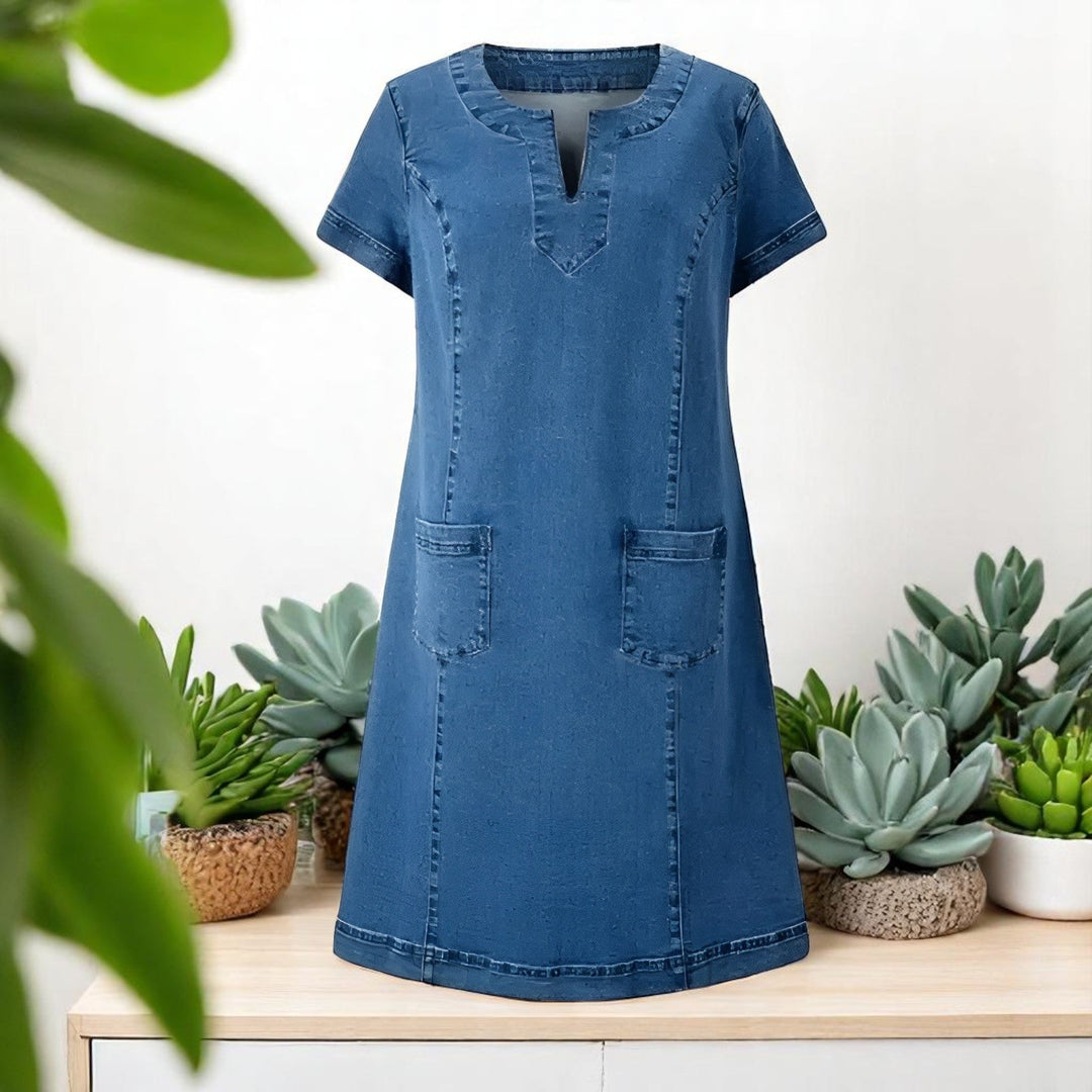 Indigo - Robe en Denim Douce à Manches Courtes pour Femme