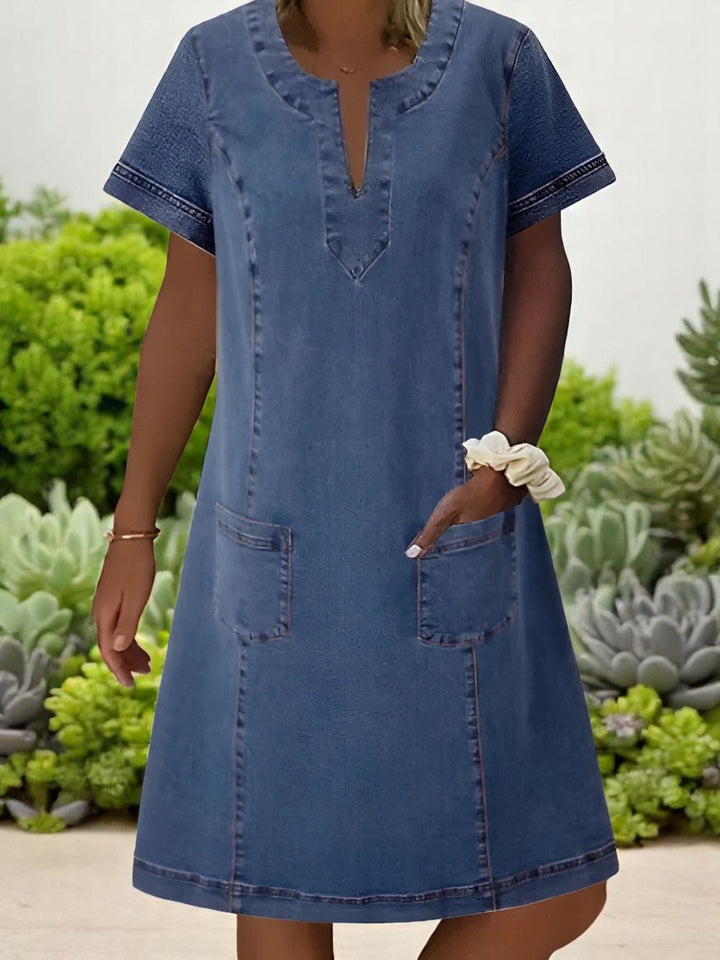 Indigo - Robe en Denim Douce à Manches Courtes pour Femme