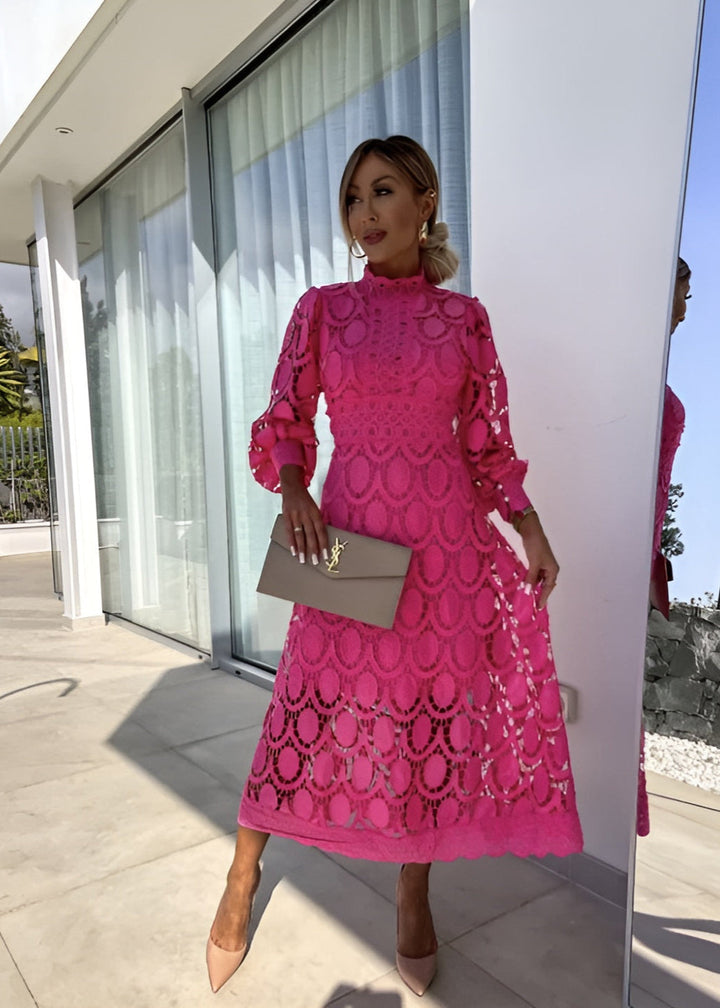 Lennon - Robe Longue Femme avec Col Montant Découpé