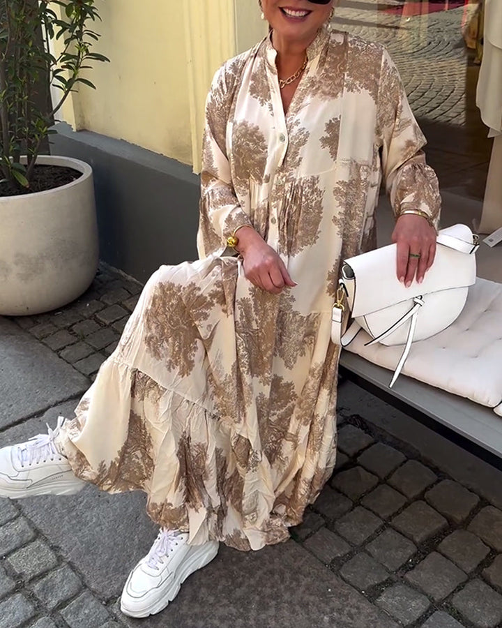 Giavanna - Robe Longue Décontractée à Imprimé et Manches Évasées