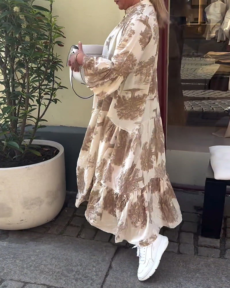 Giavanna - Robe Longue Décontractée à Imprimé et Manches Évasées