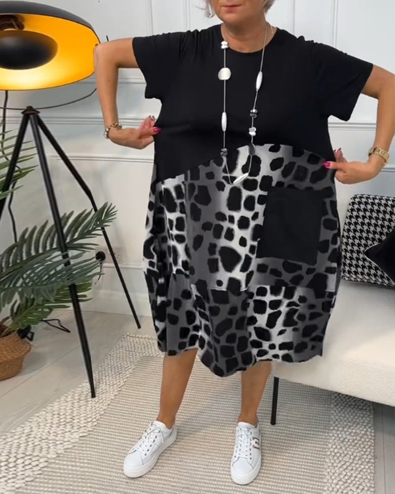 Allison - Élégante robe midi à manches courtes avec imprimé léopard