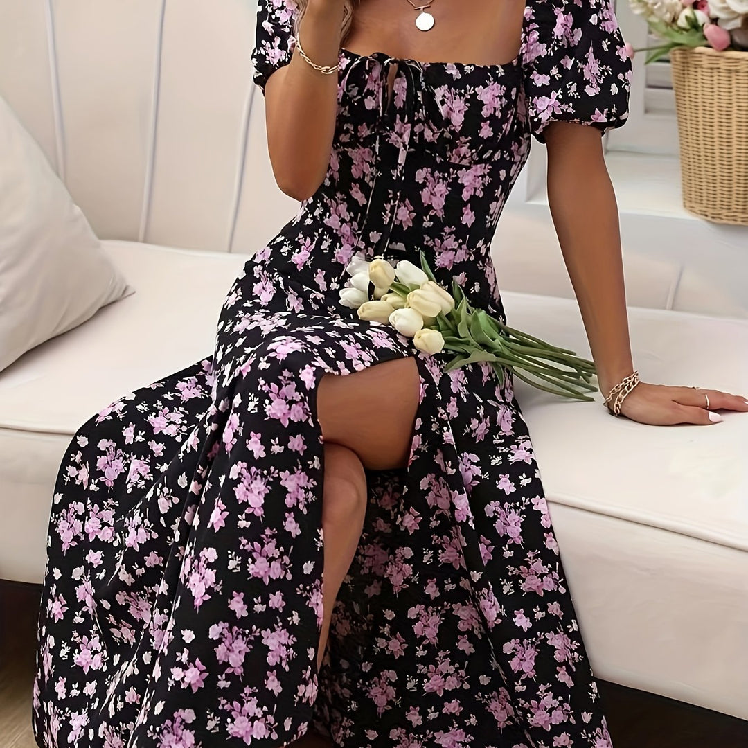 Calyx - Robe à Manches Bouffantes avec Motif Floral Artistique