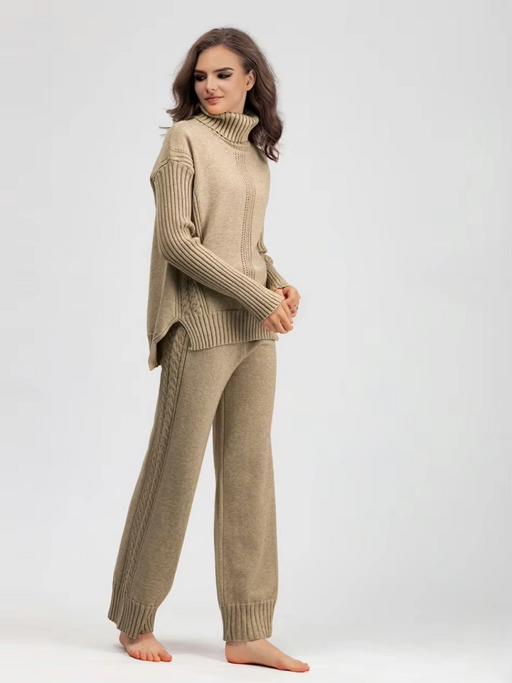 Scarlett™ - Ensemble élégant avec pull à col haut et pantalon ample