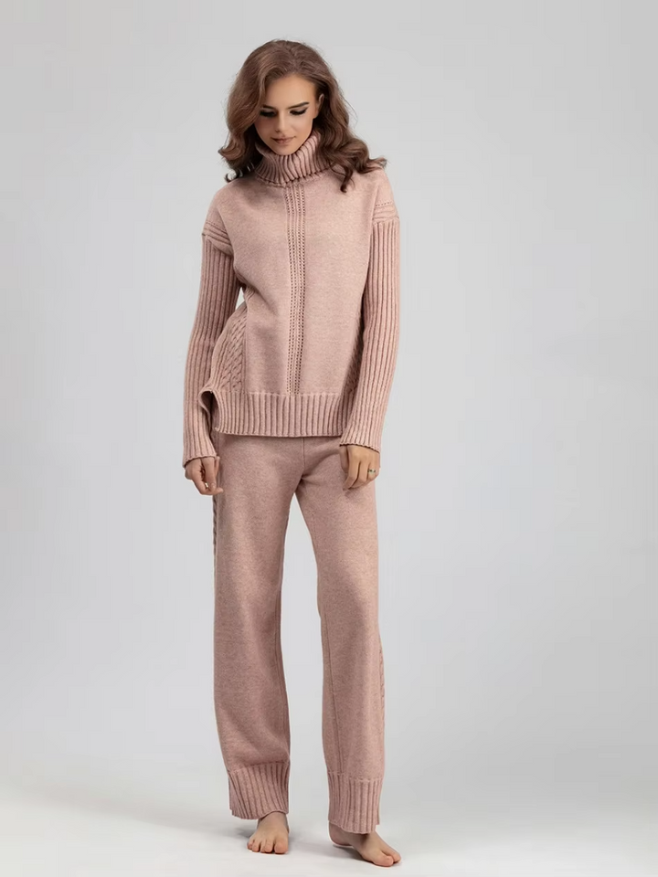 Scarlett™ - Ensemble élégant avec pull à col haut et pantalon ample