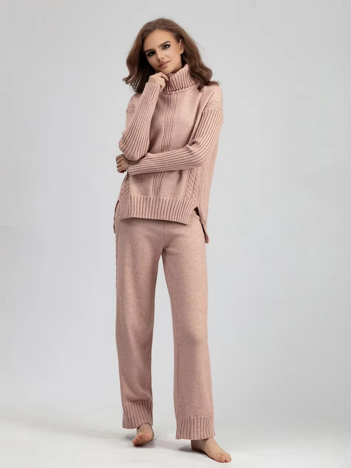 Scarlett™ - Ensemble élégant avec pull à col haut et pantalon ample
