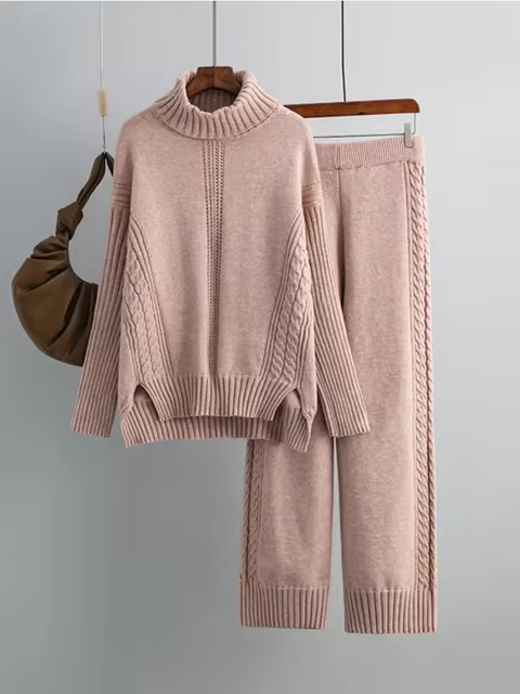 Scarlett™ - Ensemble élégant avec pull à col haut et pantalon ample