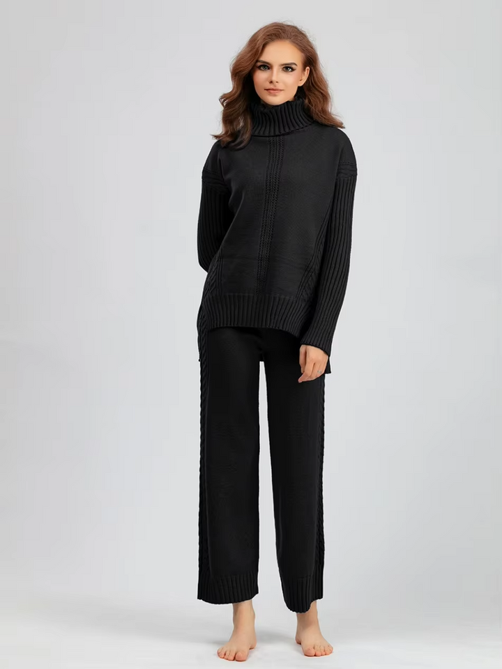 Scarlett™ - Ensemble élégant avec pull à col haut et pantalon ample