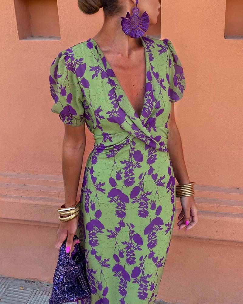 Della - Robe Plissée Boho à Motif Floral pour Femmes