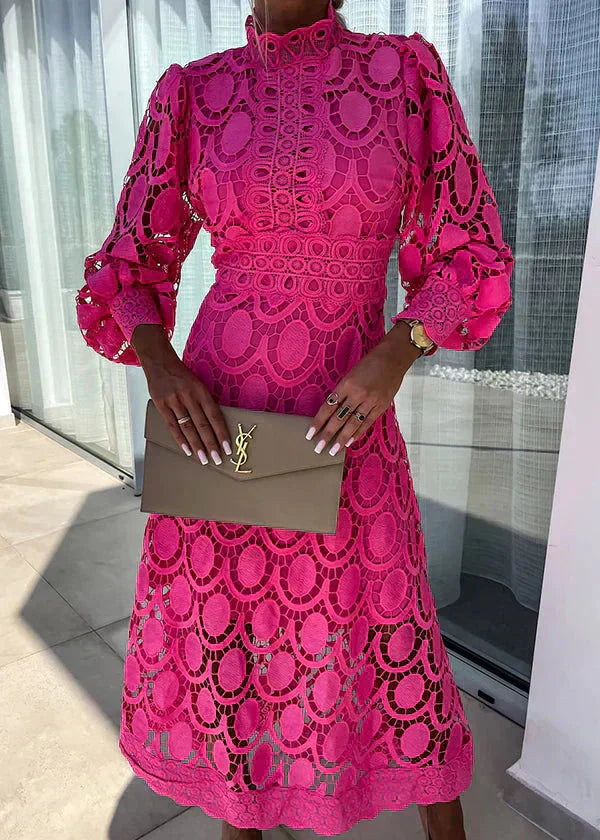 Lennon - Robe Longue Femme avec Col Montant Découpé