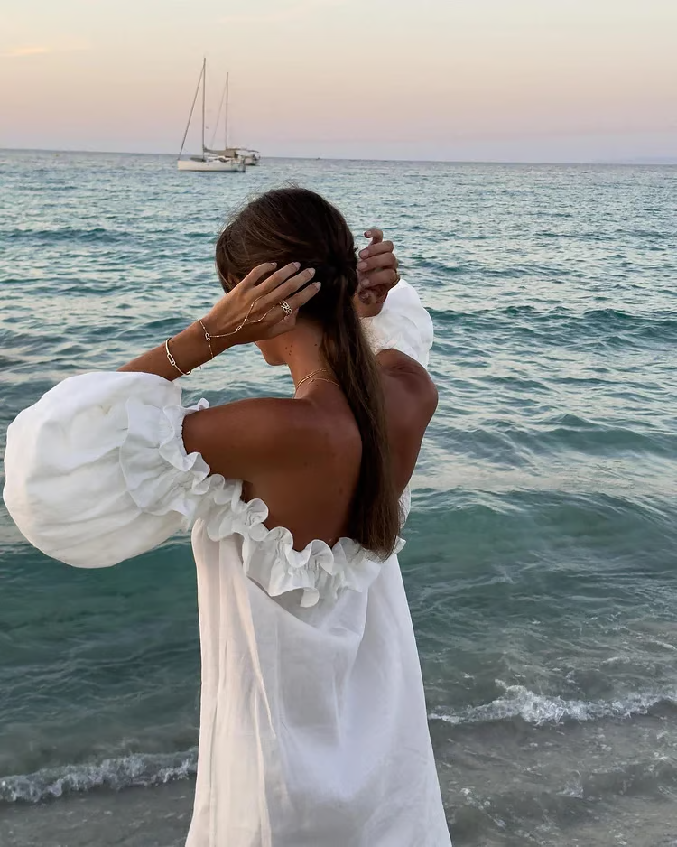 Sofia - Robe en Lin à Épaules Dégagées