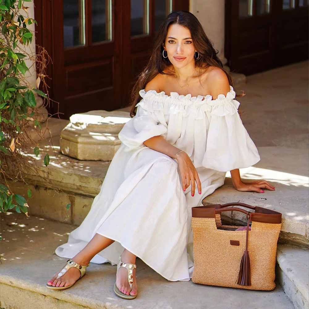 Sofia - Robe en Lin à Épaules Dégagées