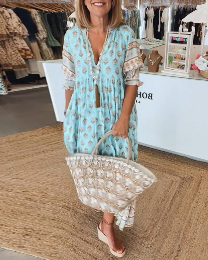 Jasmin - Robe Maxi Boho à Manches Lanternes Longues et Amples