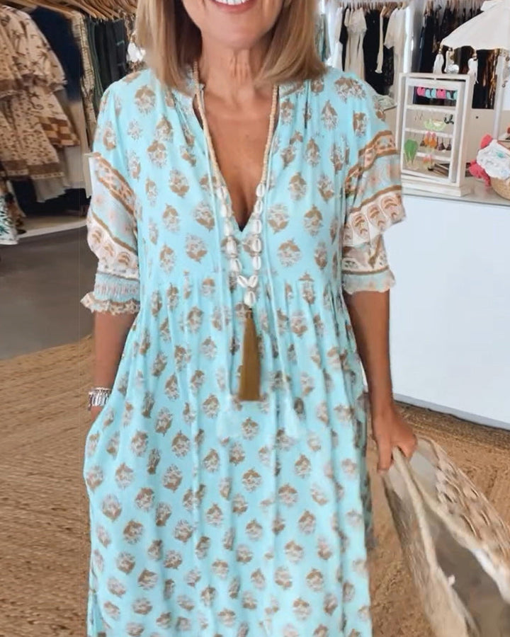 Jasmin - Robe Maxi Boho à Manches Lanternes Longues et Amples