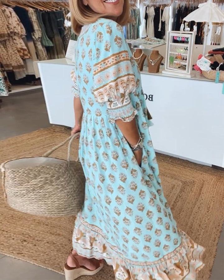 Jasmin - Robe Maxi Boho à Manches Lanternes Longues et Amples
