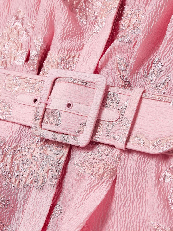 Aven - Robe Rose à Col Rétro Taille Haute