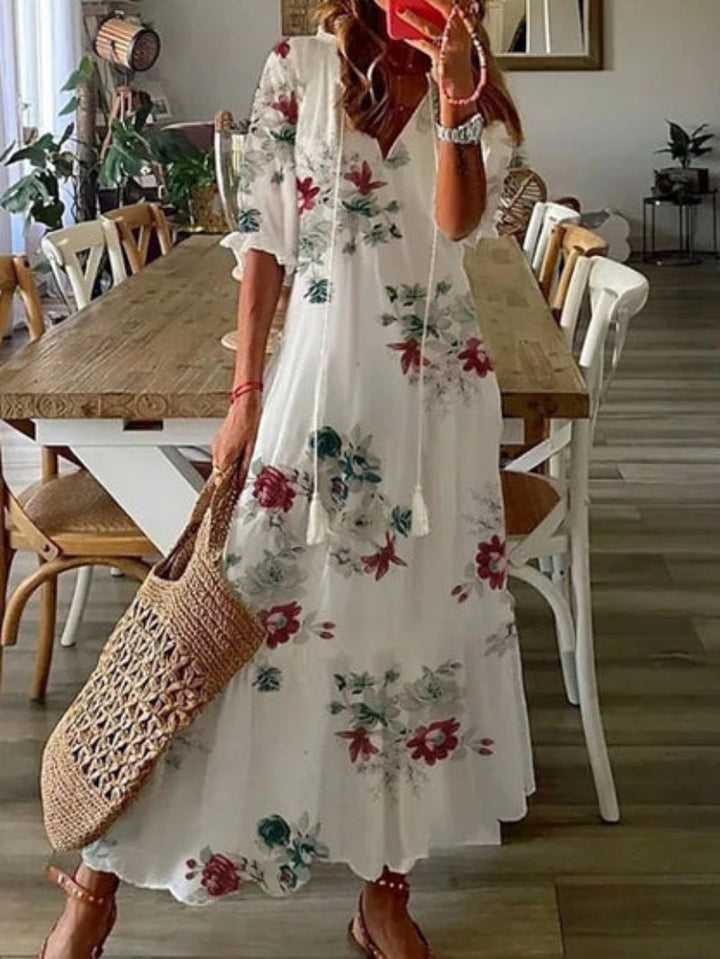 Robe Vintage Boho Imprimée Andrea avec Col V